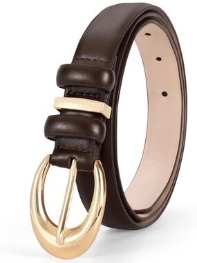 Women's Leather Gold Buckle Brown Belt